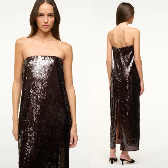 STAUD Casey Sequin Strapless Maxi Dress Bronze - Picture 10 of 10